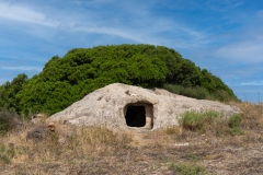 View of ancient Domus De Janas Sa Domu de S'Orcu, Setzu, South Sardinia