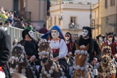 Oristano, Sardinia, ITALY - February 9th, 2024 -riders of the Sartiglia race directed by su componidori